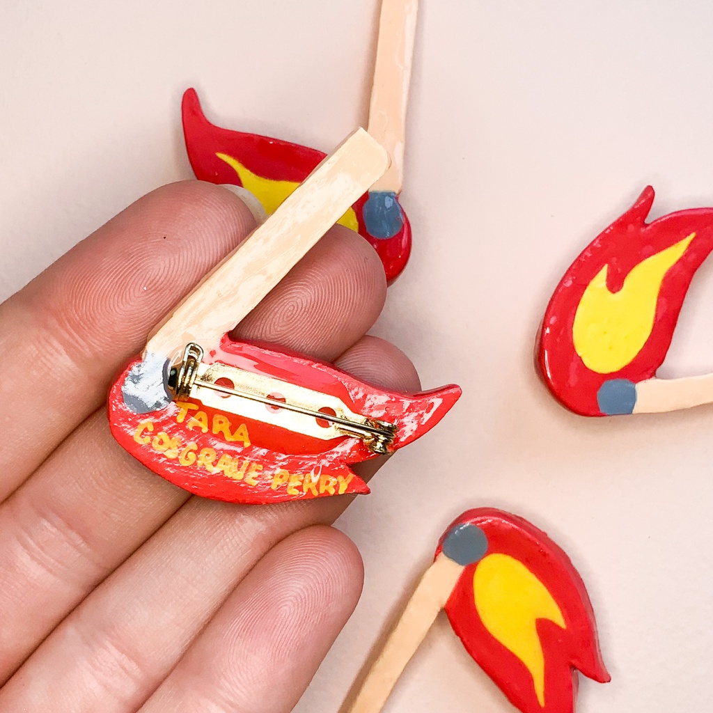 Matchstick Clay Pin Back