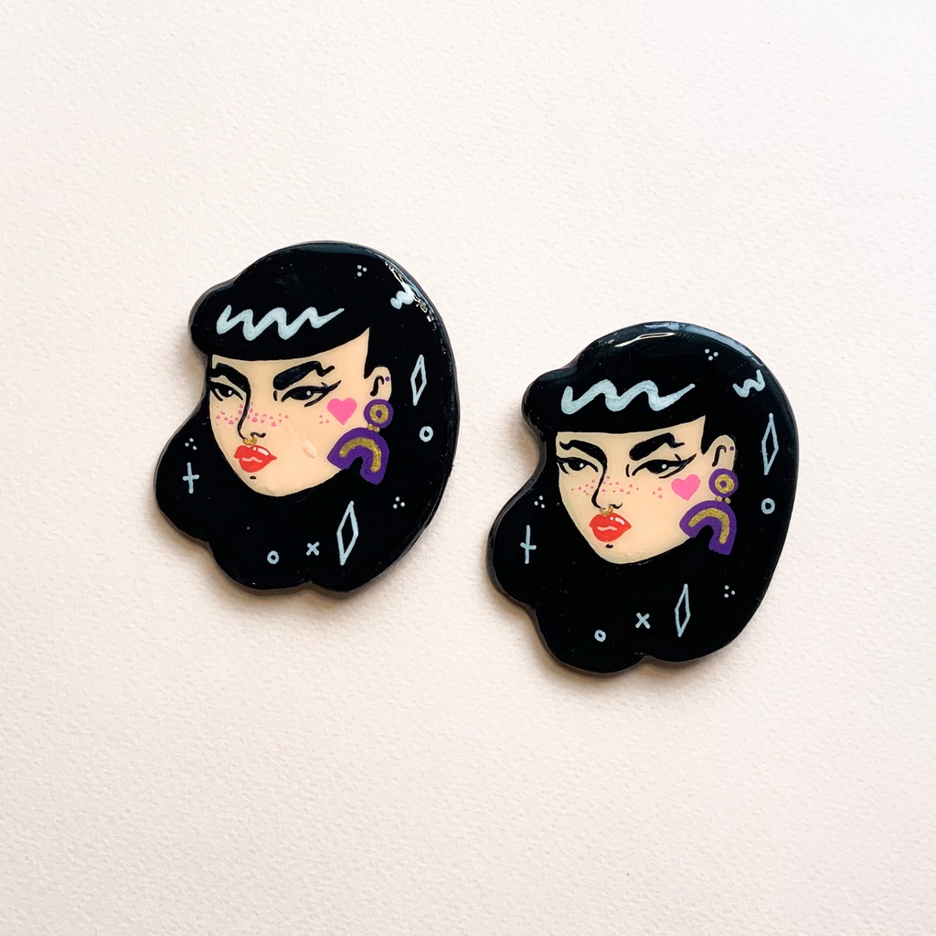 "Lady Face" Clay Pin