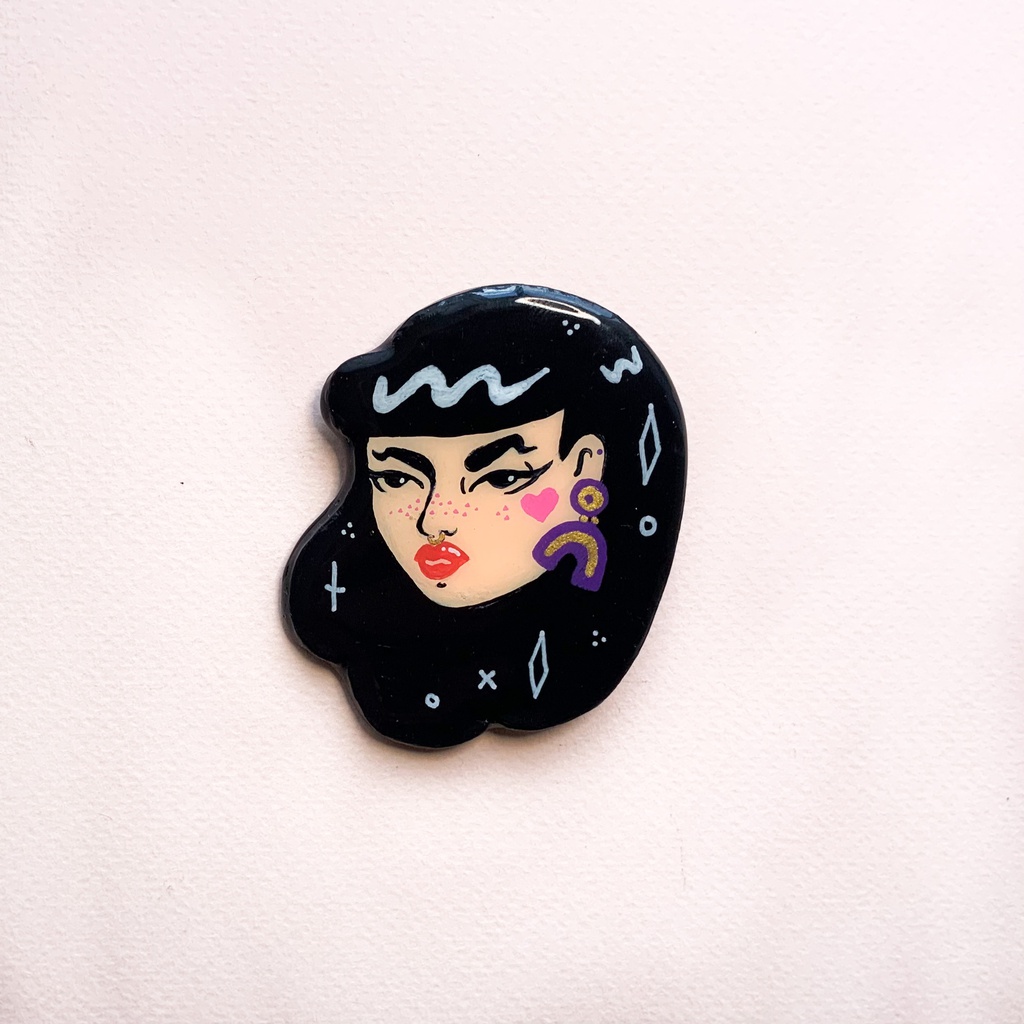 "Lady Face" Clay Pin