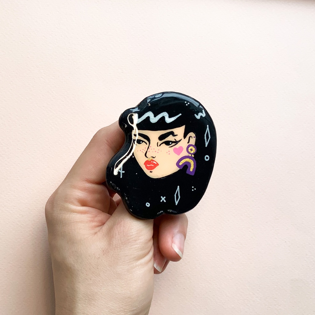 "Lady Face" Clay Pin