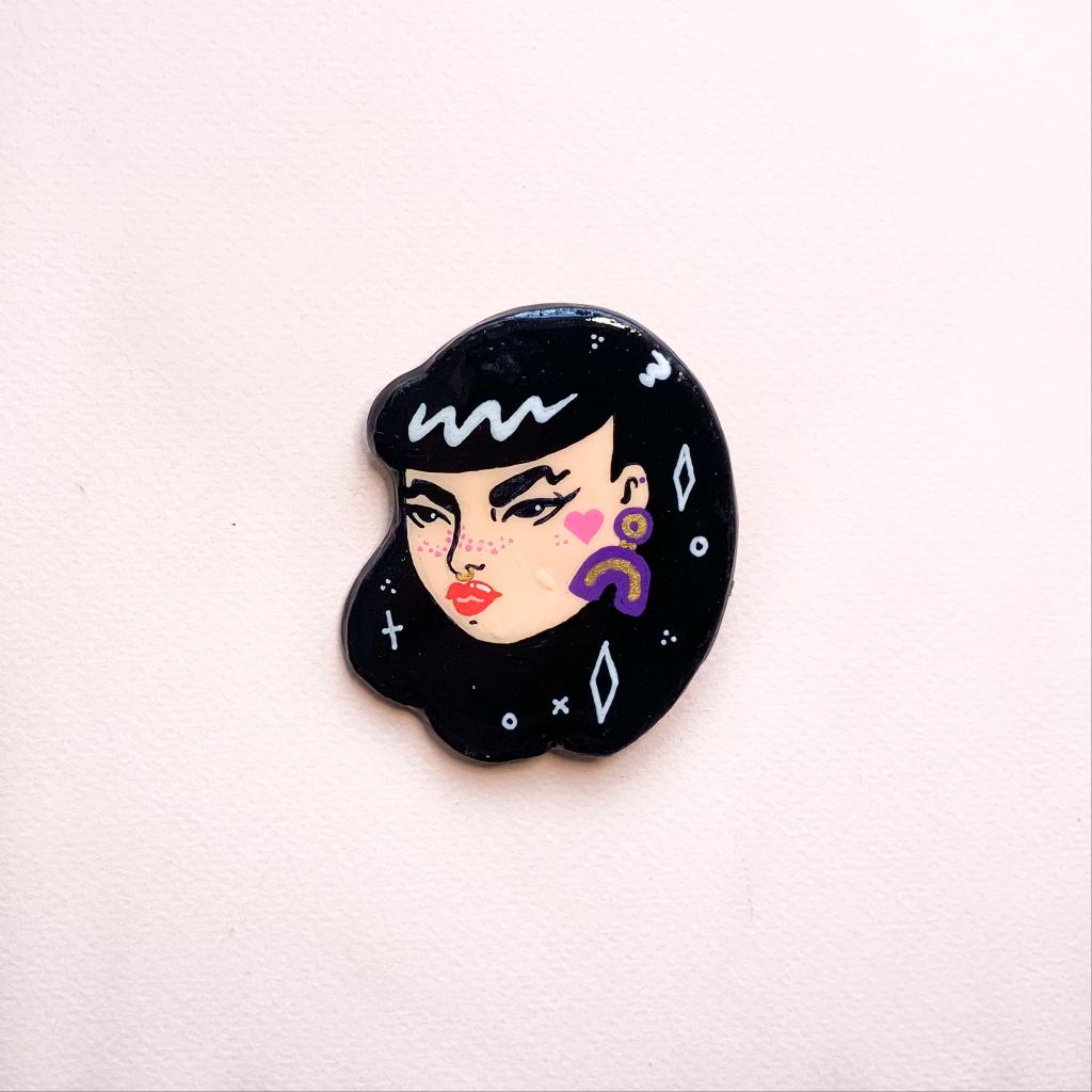 "Lady Face" Clay Pin